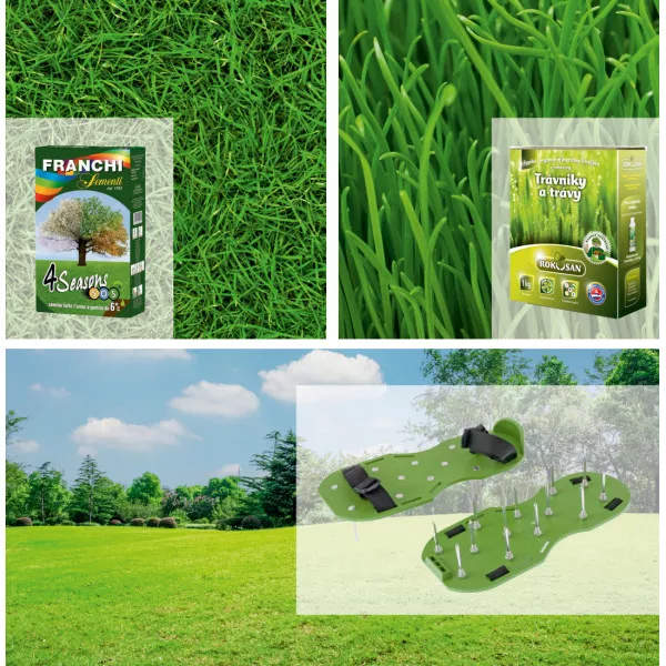 Idealny pakiet trawnikowy: nasiona trawnika na 4 pory roku, aerator i nawóz organiczny